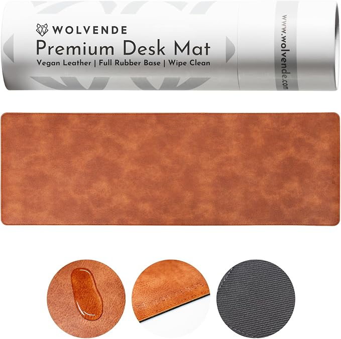 Premium Distressed Faux Vegan Leather Desk Mat | Multifunctional Desk Pad for Home Office | (Brown/Tan, 12" x 36") | Hard-wearing distressed vegan leather, desk & mouse pad for writing, gaming, home office and everyday desk protection