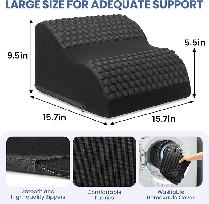 Foot Rest for Under Desk at Work, 3-Tier Foot Stool with Thick High-Density Foam and Massage Dots, Ergonomic Footrest with Washable Cover for Home and Office, Back, Legs & Hip Pain Relief (Black)