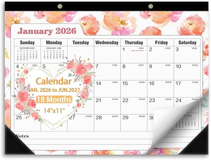Ymumuda Desk Calendar 2026-2027 Wall Calendar 2 in 1, Monthly Desk Calendar 2026 from JAN.2026 to JUN.2027, 18-Month, Large 12"×17", Waterproof Cover, Hanging Rope, Home/office/School Planners