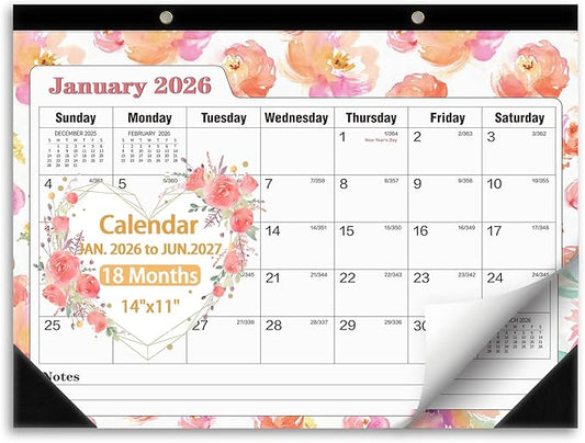 Ymumuda Desk Calendar 2026-2027 Wall Calendar 2 in 1, Monthly Desk Calendar 2026 from JAN.2026 to JUN.2027, 18-Month, Large 12"×17", Waterproof Cover, Hanging Rope, Home/office/School Planners