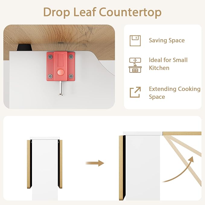 IDEALHOUSE FoldingTable, Drop Leaf Dining Table with 6 Wheels and 2-Layer Storage Shelf, Space Saving Table for Small Spaces (Natural Wood, 47.2" D x 23.6" W x 29.5" H)