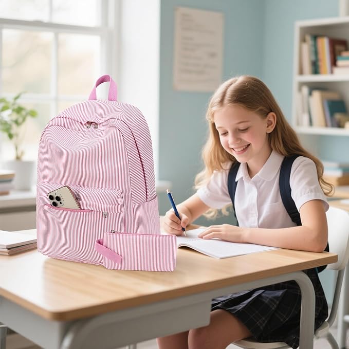 Bluboon Teen Girls School Backpack Kids Bookbag Set with Lunch Box Pencil Case Travel Laptop Backpack Casual Daypacks (Beige bow tie)