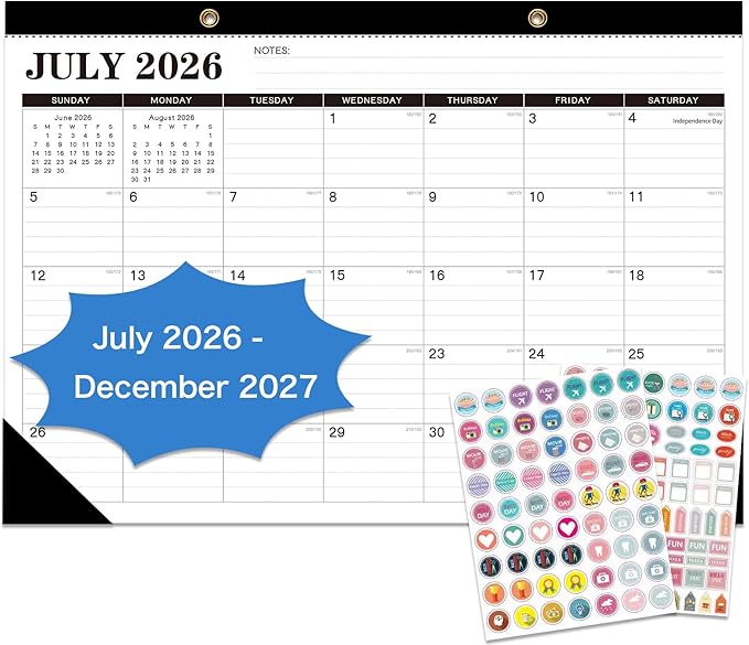 2026-2027 Desk Calendar - 18 Month Desk Calendar 2026-2027, Jul 2026 - Dec 2027, 17" x 12", Large Monthly Desktop Calendar with Daily Blocks, Thick Paper, Corner Protectors - (2 Stickers Included)