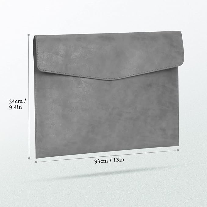 FYY File Folder, PU Leather A4 Document Holder File Organizer Filing Envelope Portfolio Case Tablet Sleeve with Magnetic Snap Closure for Home School Office Stationery Grey