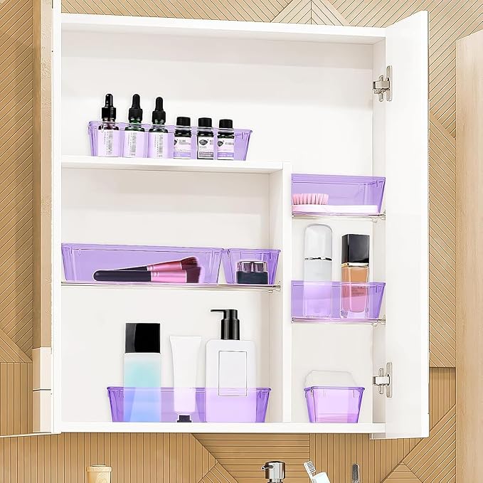 13 PCS Drawer Organizer Set, 5 Size Bathroom and kitchen organizer Trays | Bathroom and kitchen Drawer cabinet organizer Trays, Clear Storage Bins for Makeup, Jewelry, Utensils and Gadgets