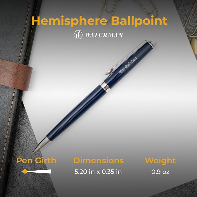 Waterman Hemisphere Engraved Twist-Action Ballpoint Pen, Blue Lacquer with Chrome Trim, Personalized Gift for Executives, Retirement, Career Advancement, Graduation, Gift Box Included