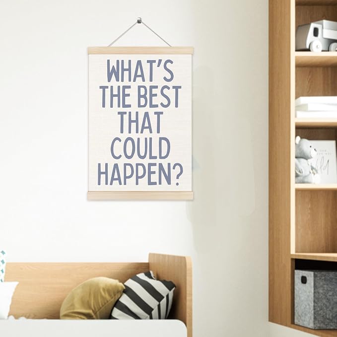 Welshower Boho Motivational Positive Poster Hanger Frame, What's the Best That Could Happen Positive Affirmations Wall Art Prints Decor for Living Room Bedroom Home Office Framed, 12x16 Inch（blue）