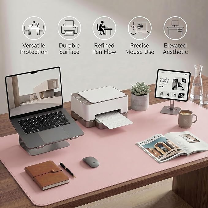 Large Desk Pad Non-Slip Desk Mat Protector for Keyboard Mouse Waterproof Vegan Leather Surface Faux Leather Laptop Mat Smooth Mouse Pad Premium Gift Tube Sakura Pink 47" x 17"