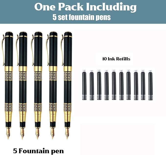 Ancolo Custom Ink Pens with Name on the Pens - Souvenir Gift Set with 5 Pen Box 10 extra Black Refills Engraved pens Gift for Christmas Father's day Graduation Wedding Gifts