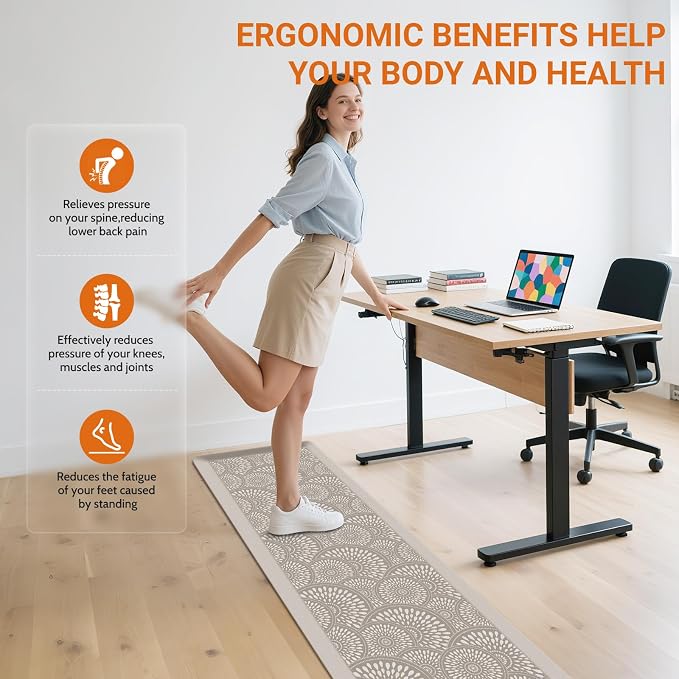 Mattitude 4/5 Inch Kitchen Mat, 17.3x59in Heavy Duty Ergonomic Comfort Foam Standing Desk Mat, Waterproof Non-Slip Standing Mats and Rugs for Kitchen, Office, Khaki