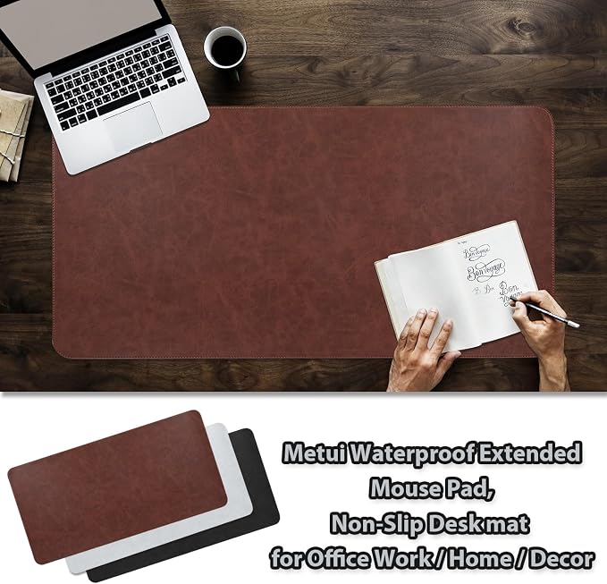 Leather Desk pad for Computer and laptops, Ideal for Gaming and Office use, Large Mouse pad and Keyboard mat,Desk mat Special for man. A complimentary Wrist pad and Phone Stand (Brown, 31.5"*15.7")