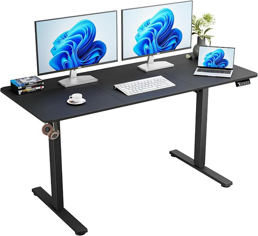 55"x24" Standing Desk, Height Adjustable Sit-Stand Home Office, Black | Electric Adjustable Standing Desk, Sit to Stand Computer Office Desk with Splice Board, Memory Preset, Lifts 28.7''-46.5"