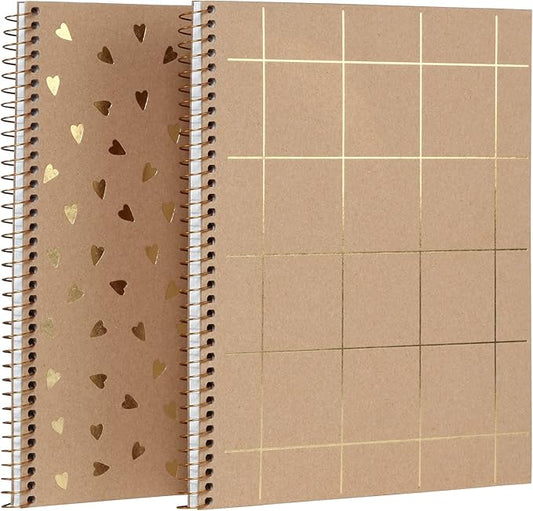 Oxford Spiral Notebooks, 2 Pack, 100% Recycled, Kraft Notebooks, Gold, College Ruled, 80 Sheets/160 Pages, Student Gifts, Teacher Gifts (90881)