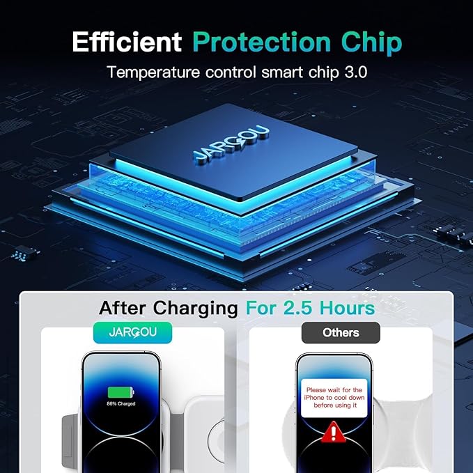 JARGO 3 in 1 Wireless Charging Station for Apple Devices, Foldable iPhone Charging Station for iPhone 17/16/15/14/13/12, Apple Watch & AirPods with Magsafe, Travel Essentials Wireless Charger (White)