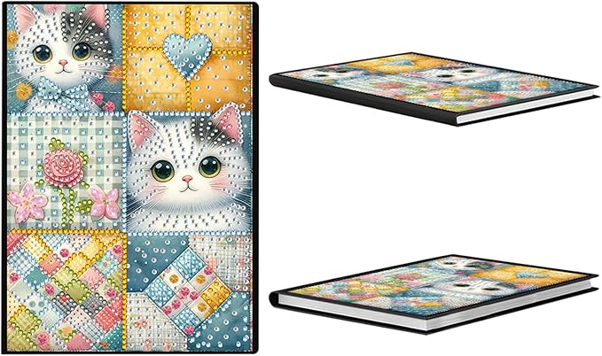 FRANDEK Diamond Art Painting Notebook Kit, Plaid Cat A5 DIY Journal with 50 Blank Pages, Crystal Rhinestone Cover with Waterproof Canvas, Beginner Craft Set with Full Tools for Adults