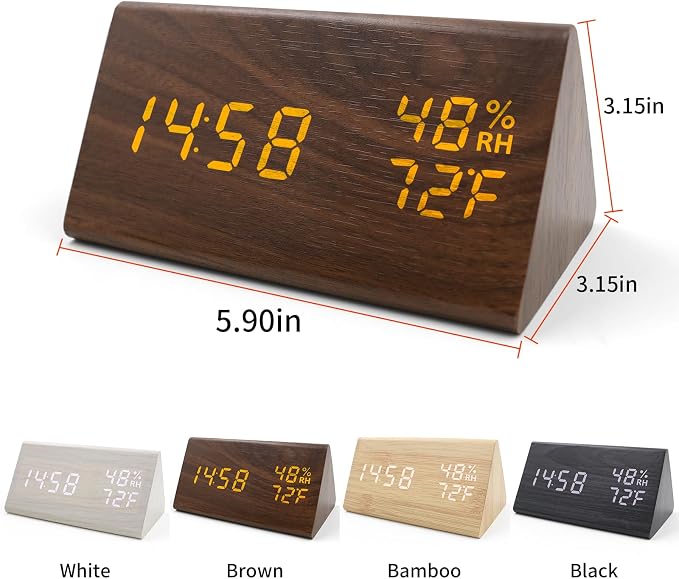 Wooden Digital Alarm Clocks for Bedrooms - Electric Desk Clock with Large Numbers, USB Port, Loud Alarm for Heavy Sleepers, Adjustable Volume, Dimmer, Snooze, DST, Wood Décor, Adapter Powered