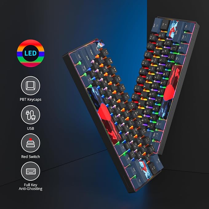 60 Percent Gaming Keyboard 61 Keys Mechanical Keyboard Rainbow Backlit Ultra Compact Wird Keyboard with Red Switches for Win Ps4/5 Xbox(61 Blue)