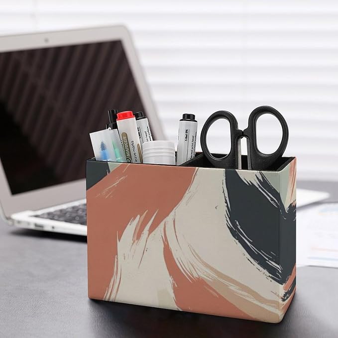 Modern Minimalism Art Swirl Desk Organizer PU Leather Caddy Holder | 5.9*2.8*4.3",multi-function storage box for phone remote pen makeup brush