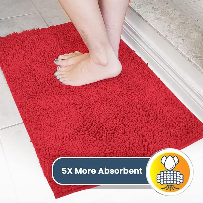 Muddy Mat® | Super Absorbent Door Mat Indoor, Microfiber Quick Dry Chenille Entryway Rug, Non-Slip Front Door Mat, Indoor Mats for Entryway, Machine Washable Pet Rug, Red 59"x35"