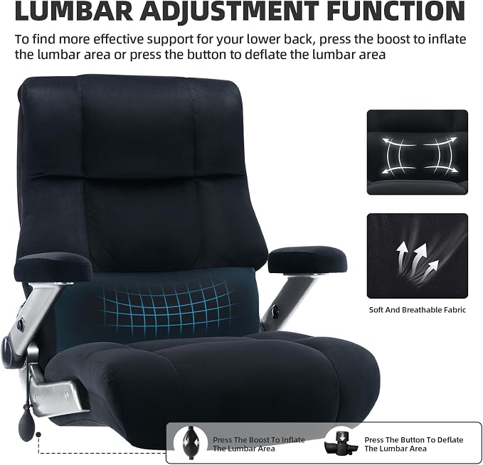 VUZI 700LBS Large Heavy Duty Office Chair with 3D Flip Arms, Big and Tall Plus Size Fabric Executive Desk Chairs, High Back Extra Wide Computer Chair with Adjustable Lumbar Support, Sturdy Metal Base