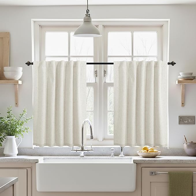 KOUFALL Short Linen Blackout Curtains 36 Inch for Small Windows, 42" Wide Thermal Insulated Cafe Curtains for Bedroom Kitchen Bathroom, 36 Inch Length 2 Panels, Cream Beige