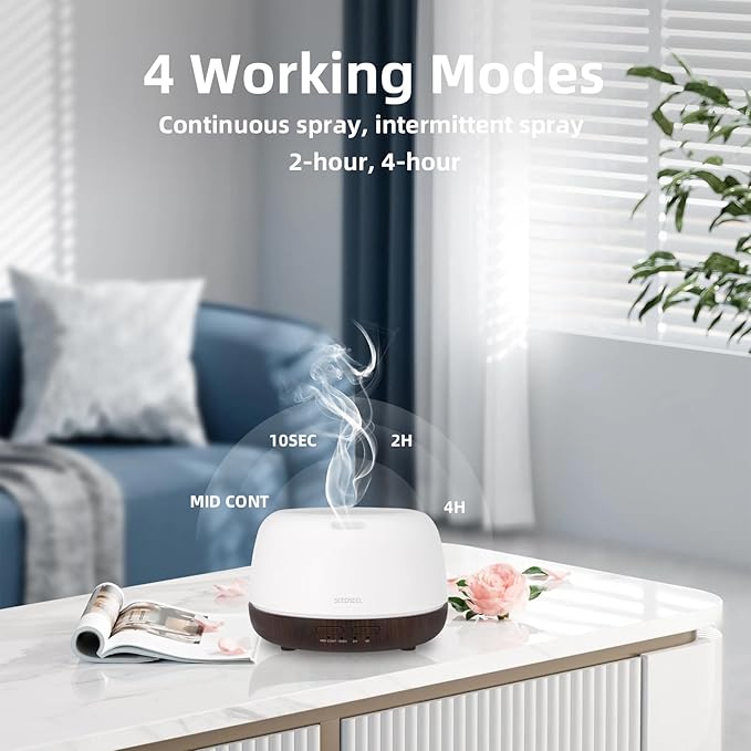 300ML Essential Oil Diffuser, Small Aromatherapy Diffuser with Remote Control, 7-Color LED Light,4 Timer, Quiet,Auto-Off, Easy to Use,for Home,Bedroom,Office