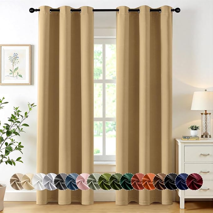 MIULEE Blackout Curtains for Bedroom Living Room 2 Panels, Thermal Insulated Room Darkening Drapes Grommet Noise Reducing Light Blocking Window Treatments 84 Inches Long 40x84 Inch Gold