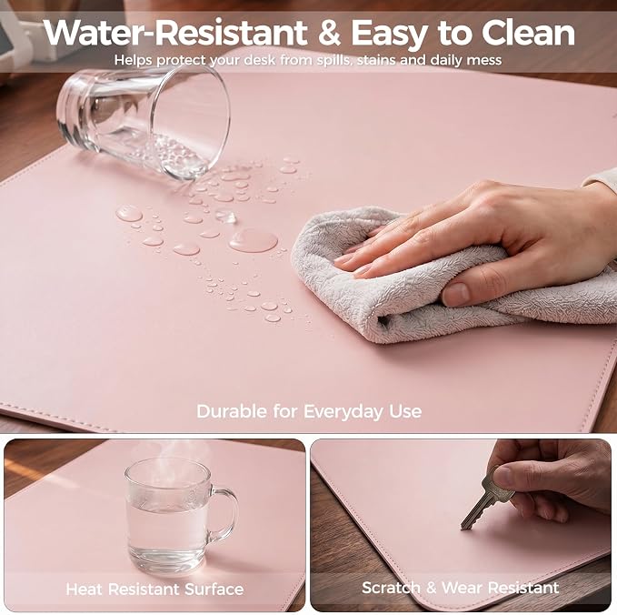 Large Desk Pad Non-Slip Desk Mat Protector for Keyboard Mouse Waterproof Vegan Leather Surface Faux Leather Laptop Mat Smooth Mouse Pad Premium Gift Tube Sakura Pink 47" x 23"