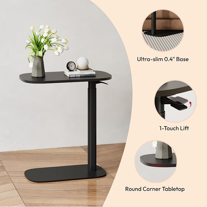 SANODESK 24''Standing Desk Pneumatic Height Adjustable Mobile Overbed Table | Desk Laptop Desk,Bedside Table,Computer Cart for Home Office Computer Workstations Small Spaces,23.6" W x 13.8" D,Black