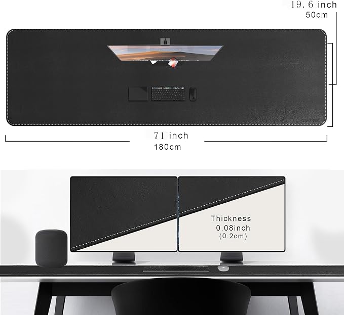 CENNBIE Leather Desk Mat Large, 71" x 19.6" Desk Pad Blotter Protector, Extended Non-Slip Mouse Pad, Waterproof PU Leather Large Mouse pad for Desk Office and Home (Black)