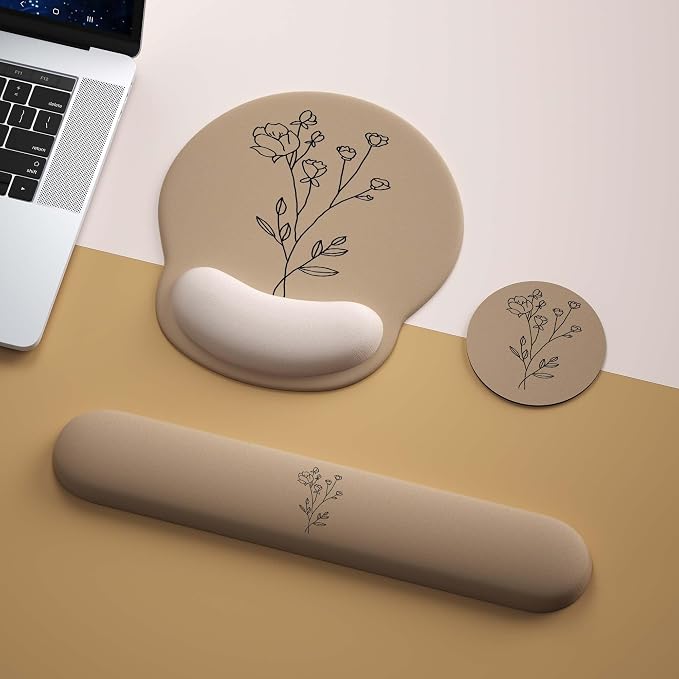 Mouse Pad with Keyboard Wrist Rest,Ergonomic Mouse Pad Wrist Support PU Base with Coaster,Mousepad with Nonslip Base for Computer Laptop Keyboard Home&Office