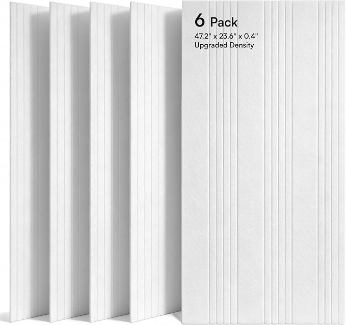 SODOCT 6 Pack Large Acoustic Panels, 47.2" X 23.6" X 0.4" Sound Proof Panels for Walls, Decorative Wall Panels for Home Studio & Office, White