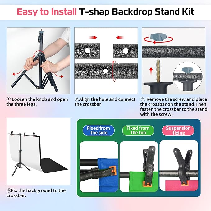 Product Photography Photo Backdrops Stand Kit, Photo Background, 26.8x50in White Black Backdrop Background with 26x29in Small T-Shape Backdrop Stand Tabletop Photo Shoot for Jewelry Cosmetics