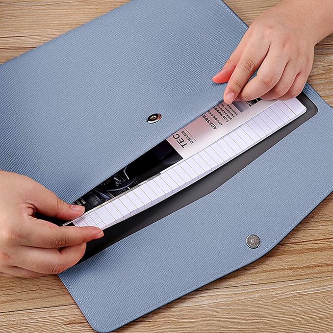PU Leather A4 File Folder Document Holder Waterproof Portfolio Envelope Folder Case with Snap Closure Blue