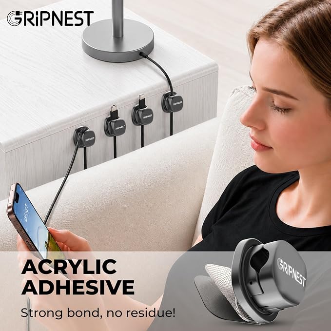 Cable Clips 12 Pack Rotatable Cord Organizer with Adhesive | 360° Rotatable, Tangle-Free Cable Management for Desk, Car, Wall & Nightstand
