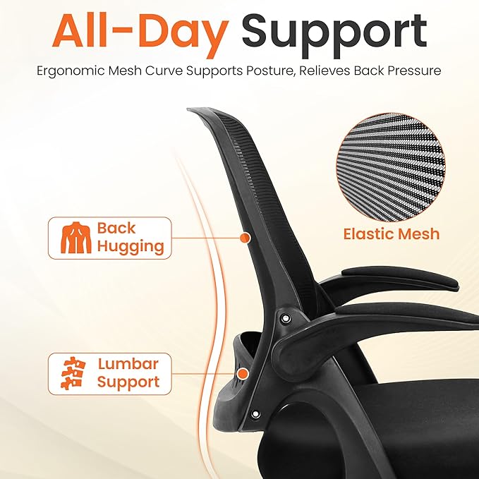 NEO CHAIR Office Chair Gaming Desk Computer Mesh Ergonomic Chair with Flip-up Arms Comfy Lumbar Support Adjustable Height Rolling Wheels Chair for Home Office (Mesh Black)