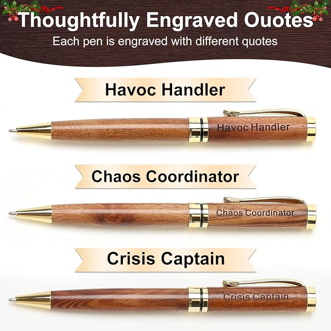 Best Wooden Pen Set with Holder, Chaos Coordinator Gifts for Women, Boss Gift for Men Supervisor Presents for Boss Female Leadership Nurse Office Manager Gifts Funny Custom Personalized Wood Pens