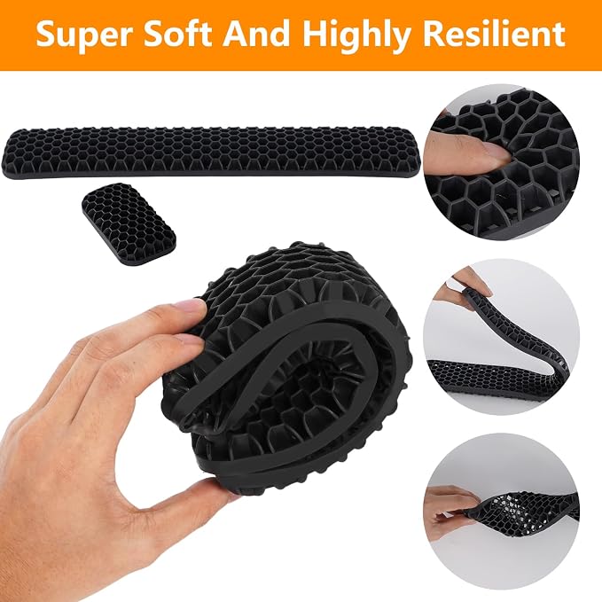 Ergonomic Keyboard and Mouse Wrist Rest Set, Silicone Honeycomb Design, Black, 17.7 x 2.8 x 1 Inches, Non-Deformable Support for Office Gaming Typing (Black)