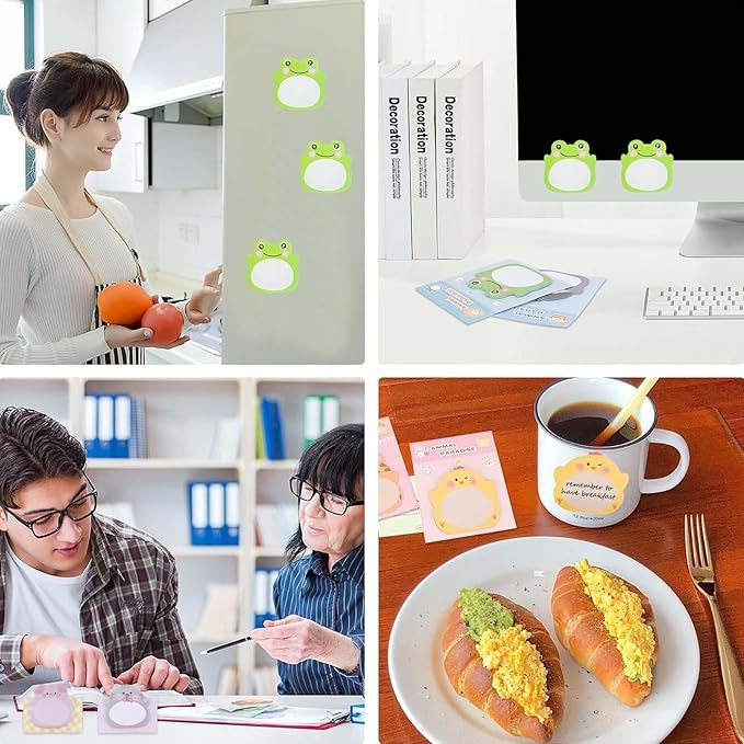 Frog Sticky Notes Kawaii Frogs Sticky Notes Sets, Aesthetic Cute Small Frog Sticky Notes Mini Animal Self-Stick Notes Pads for Frog Lovers Office School Creative Gifts 8Packs(160 Sheets)