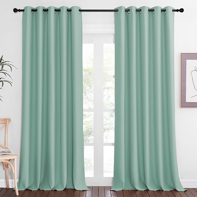 NICETOWN Patio Blackout Curtain Panels - Extra Wide Sliding Door Thermal Insulated Drape, Privacy Room Divider Curtain for Bedroom Office (Aqua Blue, 66 x 118 Inch Long)