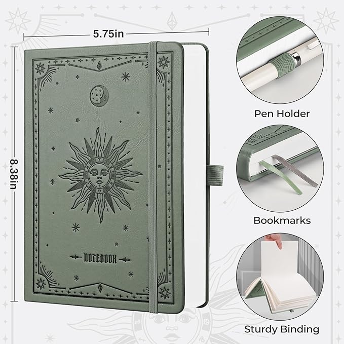 EMSHOI Blank Notebook Journal - 320 Pages, 100gsm Thick Paper, A5 Hardcover Leather, Art Sketchbook for Drawing, Unlined, Plain Sketch Book for Women Men Work Writing, 5.75 X 8.38, Green