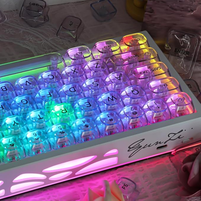 Tsungup Clear Keycaps Shine Through, Colorful Crystal Ceramic Jelly Transparent Keycaps for Mechanical Keyboard,125 Keys Custom Key Caps Keyboard Keycap Set (MOA Profile)