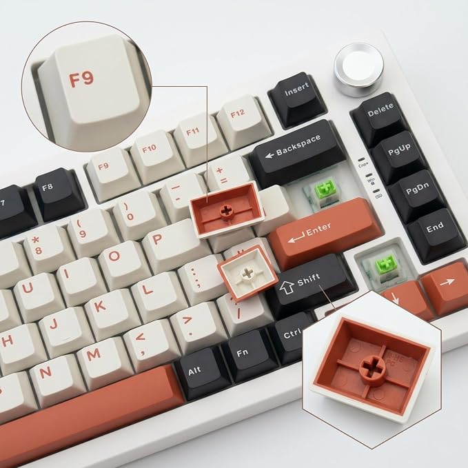 130 Keys PBT Keycaps Set, Double Shot Cherry Profile Custom Keycaps, Black White Brown Retro Style Keycap Set for Mechanical Keyboard 60% 65% 75% 87% 96% 104% Layout, MX Switches