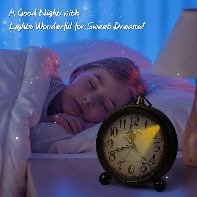 RODH Battery Alarm Clock,Night Light,Vintage Hangable Super Silent Non Ticking Analog Table Clock for Bedroom Bedside, Desk,Shelf