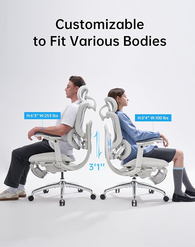 SIHOO Doro C300 Pro V2 Ergonomic Office Chair with Footrest & Full-Body Adaptive Support, 8D Armrests & Breathable Mesh, Comfy High Back Computer Desk Chair for Long Hours, 135° Recline (Grey)