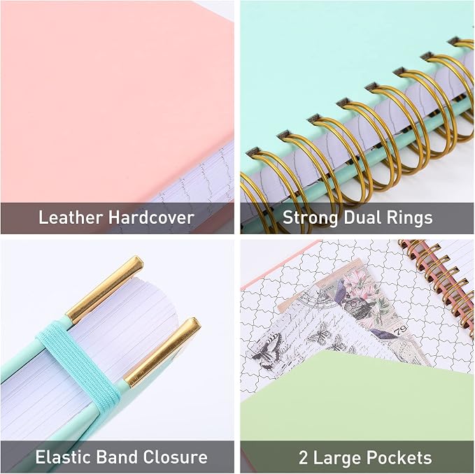 Graph Paper Notebook, 8.5" x 11" Spiral Notebook, 300 Page Hardcover Graphing Notebook for School, Leather Notebooks for Work, Engineering, Thick Large A4 Grid Notebook, 5 Squares, 24Pcs Tabs, Green