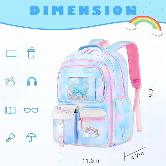 Kids backpacks for girls, bookbag for girls backpack back to school supplies for Kid, school backpack for girl Elementary School Student(Blue Single Bag)