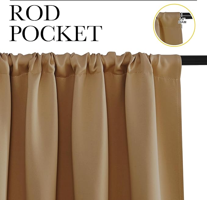 NICETOWN Blackout Curtains for Living Curtains, Gold Brown, 1 Pair, 34-inch W x 72-inch L, Home Decorations Thermal Insulated Solid Pole Top Blackout Drapes for Living Room