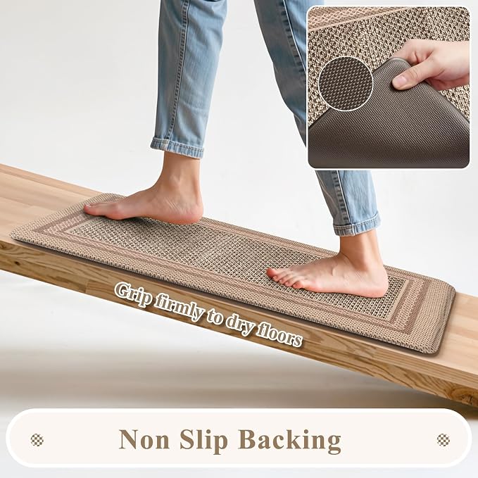KIMODE Anti Fatigue Kitchen Mats for Floor,Farmhouse Kitchen Rugs Sets of 2 | Cushioned Kitchen Floor Mats,Comfort Standing Mat for Kitchen Decor Laundry Office Desk Apart Grayish Brown 17"x47"+17"x29"