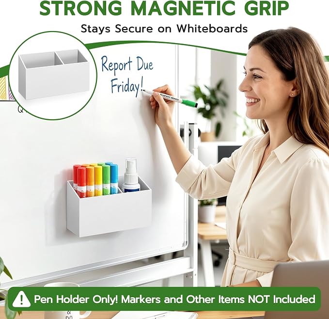 MR.MATE Magnetic Pen Holder, Magnetic Dry Erase Marker Holder for Whiteboard, Non-Slip Pencil Cup Holders for Fridge, Magnet Locker Organizer for Office Classroom Desk Accessories (White)
